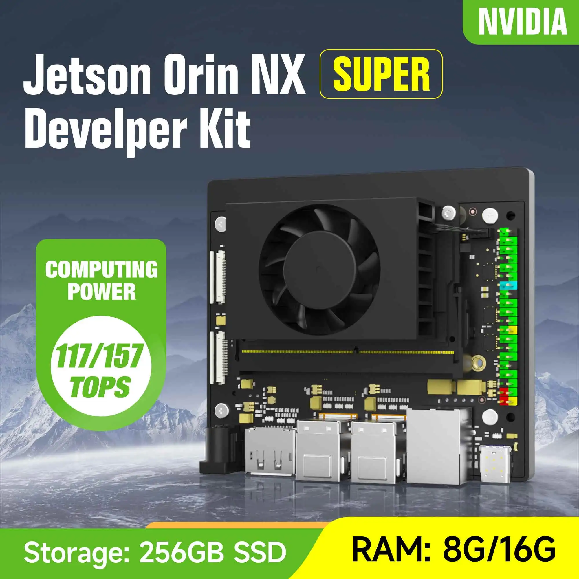 Jetson Orin NX Developer Kit Super Version with Official Core Module 8G/16G RAM Free 256GB SSD up 117/157 TOPS Computing Power