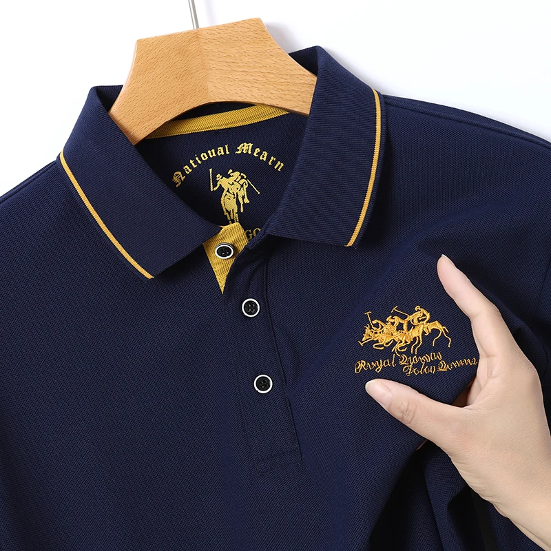 

2025 New Men's Long Sleeved T-shirt Pure Cotton Polo Shirt Spring Collar Casual Breathable Versatile Men's Base Top