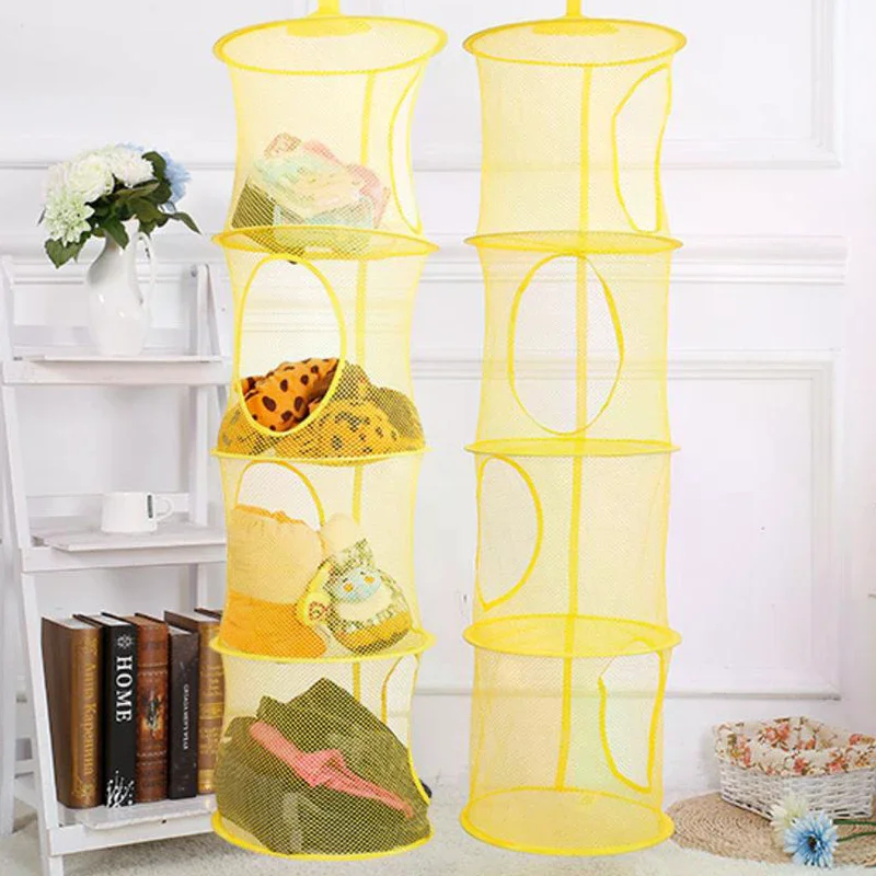 1Pcs Foldable Plush Animal Storage Net 4 Compartments Hanging Mesh Toy Storage Hammock For Kids Room Toys Gloves Hats Socks