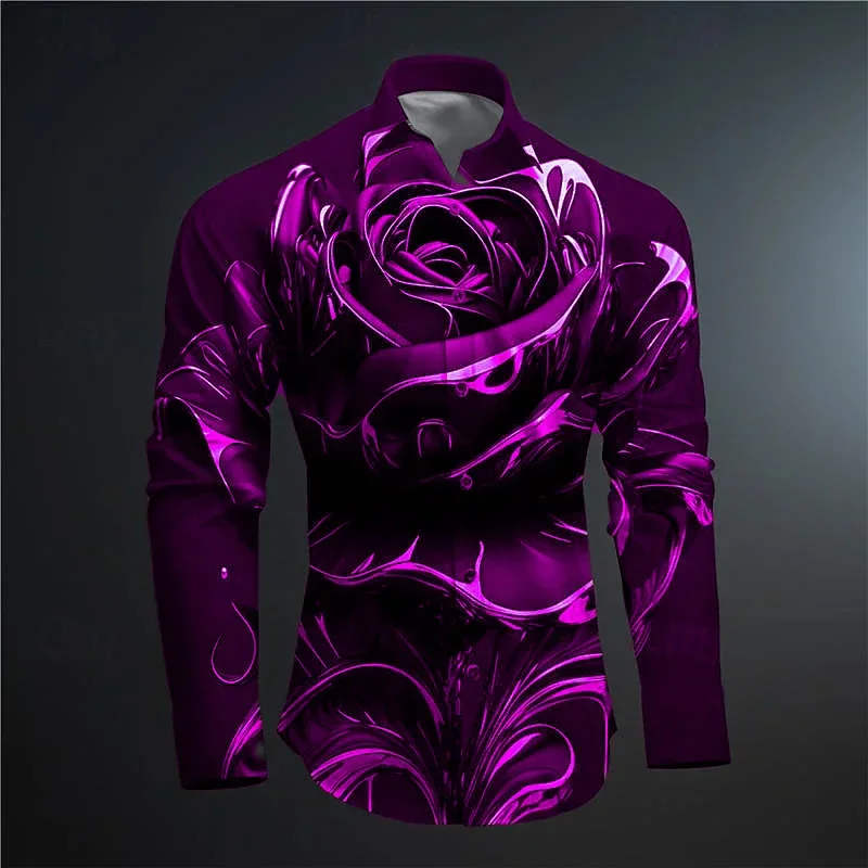 Men\'s shirt long sleeve shirt buttons casual slim-fit 3D printing mask Rose soft and comfortable 2024 fashion new