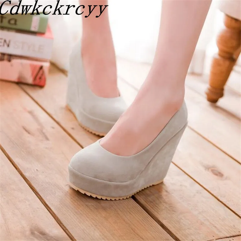 Spring Autumn New pattern fashion Round head Simplicity temperament Slope heel Women Shoes gray black Shallow mouth Women Shoes