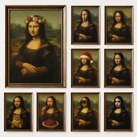 Da Vinci Meesterwerk Parodie Mona Lisa Poster Renaissance Portret Grappige Canvas Schilderij Wall Art voor Woonkamer Home Decor