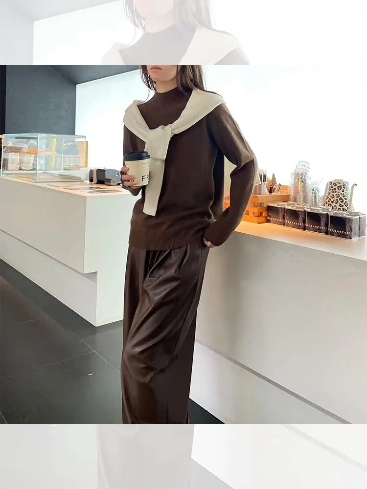 

Женский вязаный кардиган CHICMOC: базовый свитер, длинный рукав, высокий воротник, из чистой шерсти, однотонный