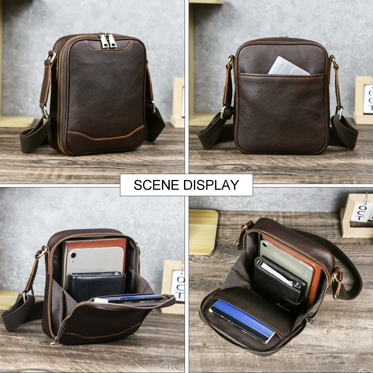 2027  Genuine Leather Sling Shoulder Bags for Men High Quality Small Crossbody Messenger Bags Phone Pocket Men's Bags Male
