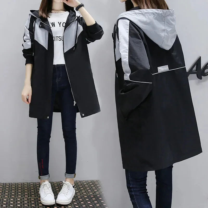 2024 New Fashion Windbreaker Women\'s Jacket Coat Long Sleeve Hooded Jackets Female Outerwear