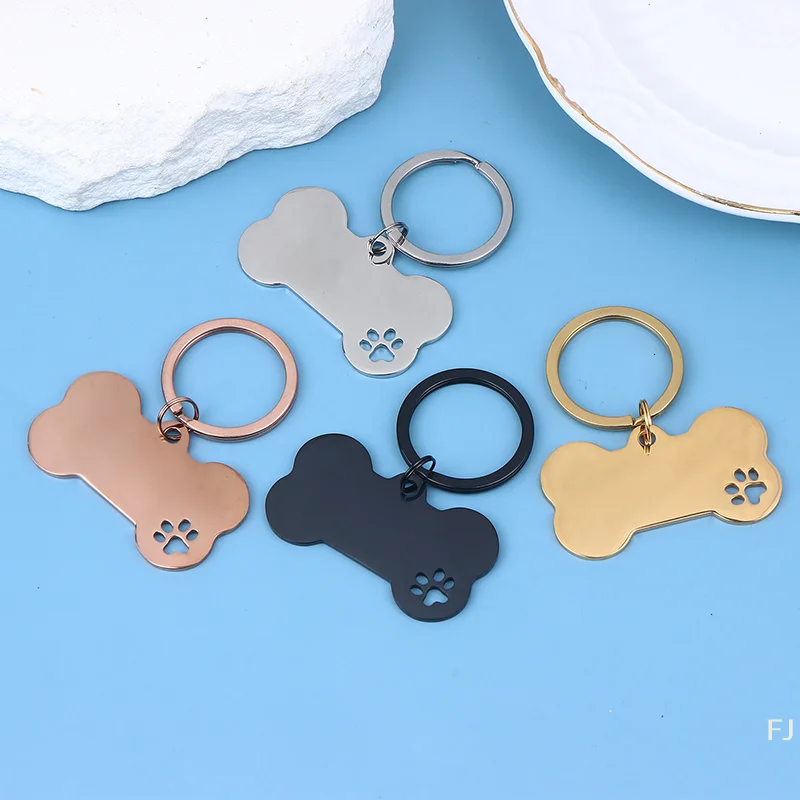 

[YU]1Pc Abstract Dog Footprint Keychain Name And Text Tags Cat Dog ID Tag Name With Cute Symbols Bone Shaped Pet Nameplate