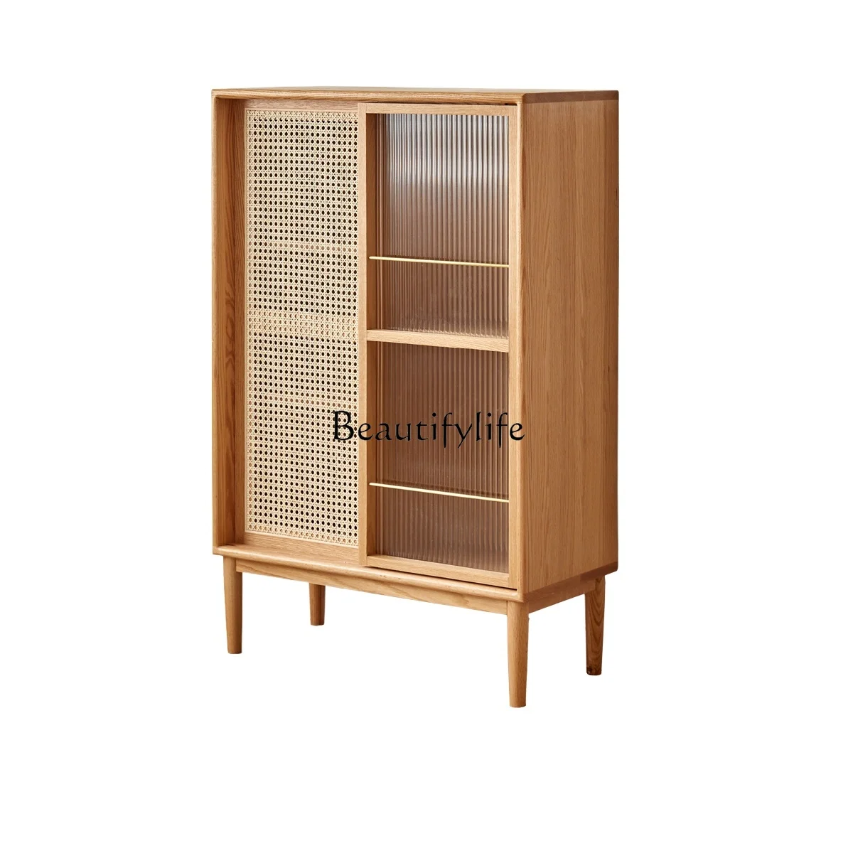

02 All solid wood rattan side cabinet, storage cabinet, living room TV side cabinet next to sofa
