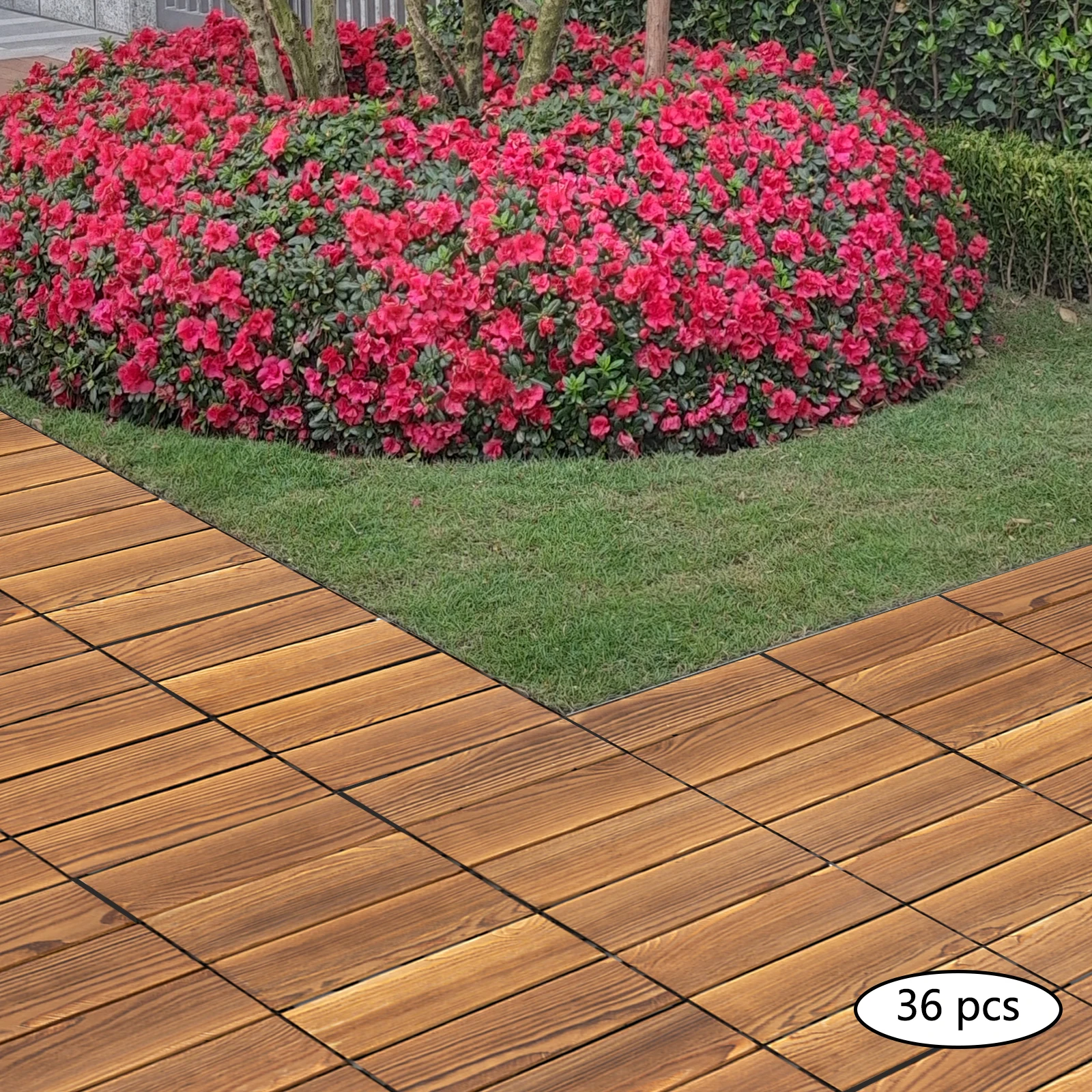 

36 Pack Hardwood Interlocking Patio Deck Tiles, Wood Flooring Tiles,12" × 12" indoor Outdoor DIY Balcony Flooring