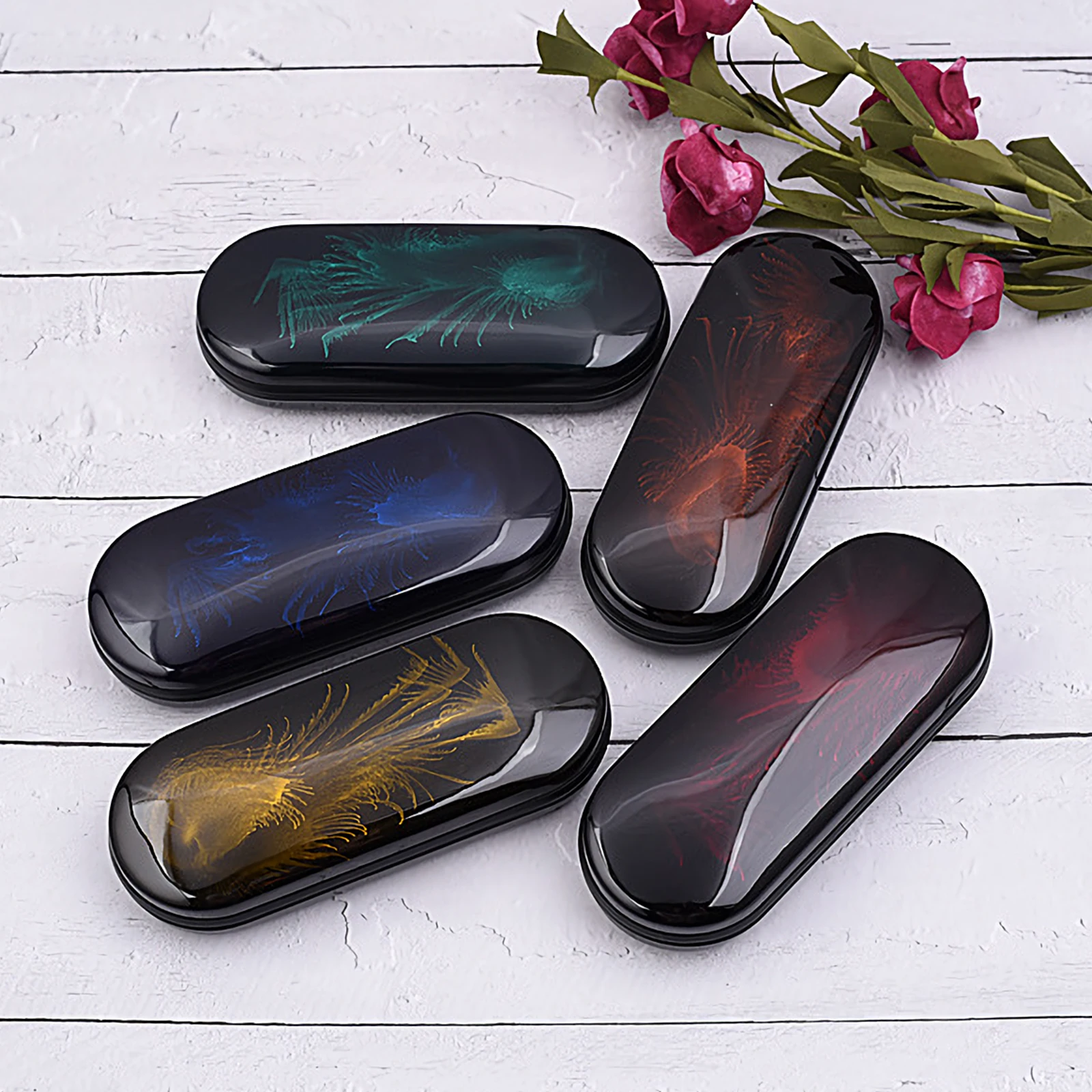 

2Pcs Eyeglasses Case Metal Surface Durable Portable Glasses Box Sunglasses Protector PVC Lining Travel Storage Small Size Easy