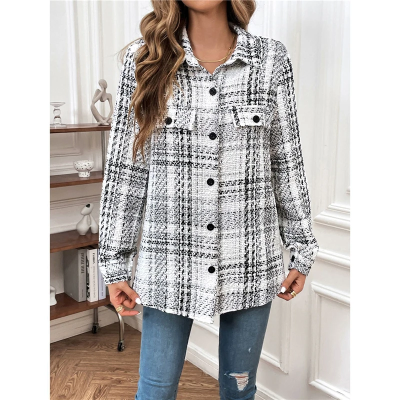 

Autumn and Winter Women Vintage Plaid Loose Jacket Trendy Casual Streetwear Single Breasted Cardigan Long Sleeve Outerwear Coats