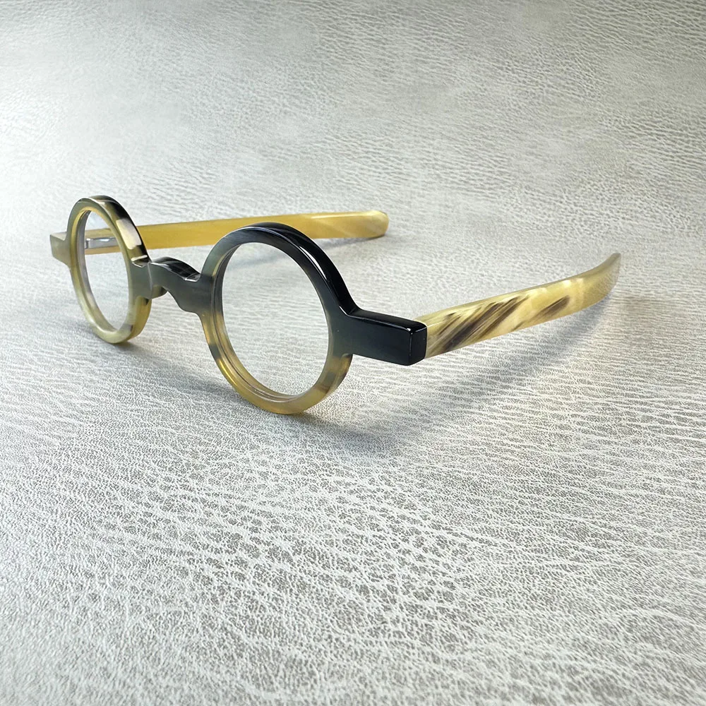 

Eyeglass Frames Unique Small Round Vintage Handmade 100% Natural Horn Prescription Man Glasses Frames Optical Lenses Eyeglasses