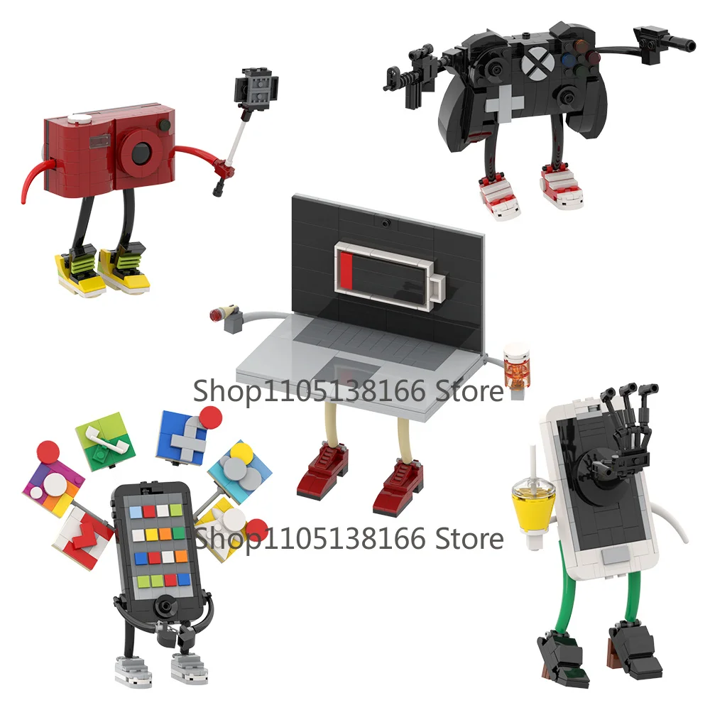 

5Pcs Tech Device MOC Building Blocks, Laptop Camera Game Controller Phone Figure Bricks, DIY Assemble Desktop Collectible Gift
