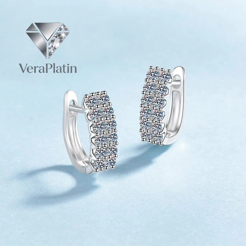 

VeraPlatin Women Valentine's Day 18K White Gold Wedding Hoop Earrings 0.72CT Moissanite Diamond Girl Birthday Gift PT950 Platinu