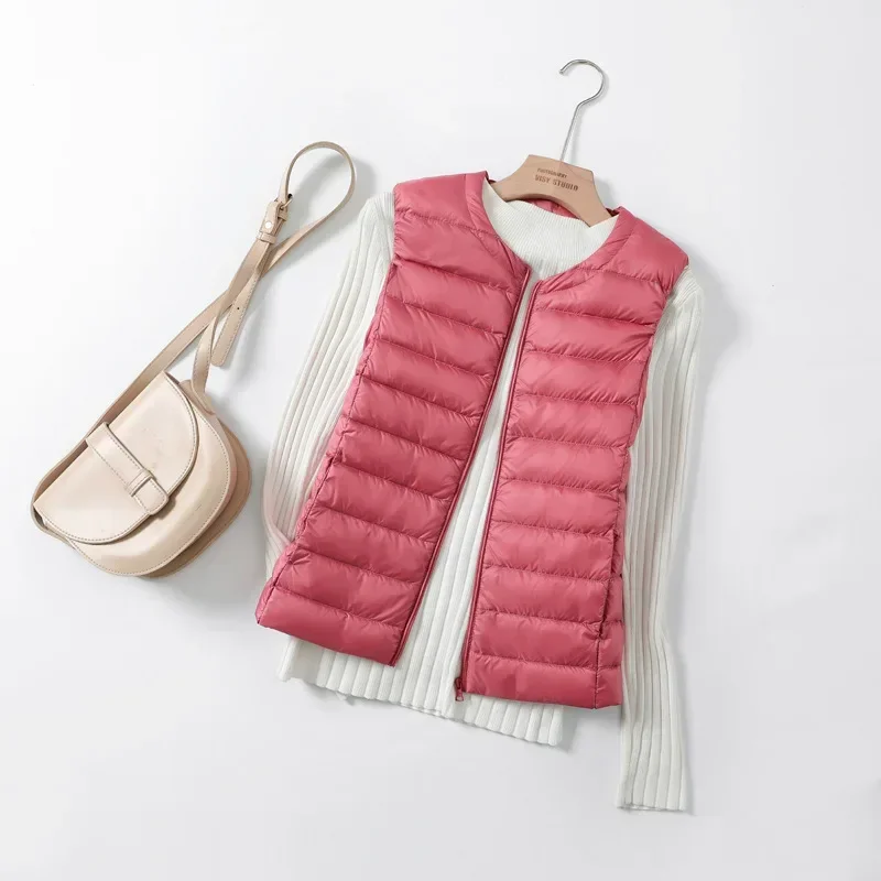 8 Colors Women Sleeveless Zipper Down Jackets 2023 Autumn Winter Liner Keep Warm Ultralight Quilted White Duck Down Female Coat