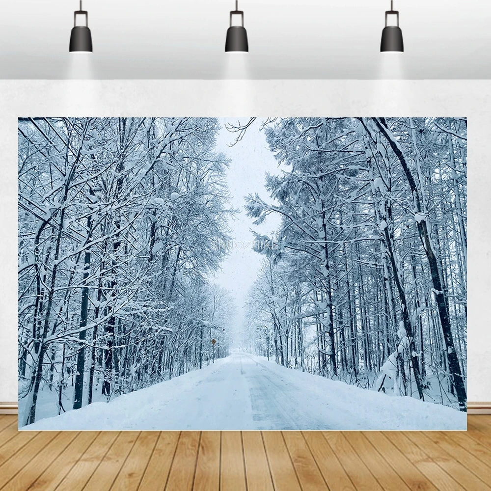 الشتاء الغابات الثلوج الطريق خلفيات للتصوير الفوتوغرافي عدم وضوح المشهد الثلج الطريق شجرة التنوب خلفية الصورة XD-05