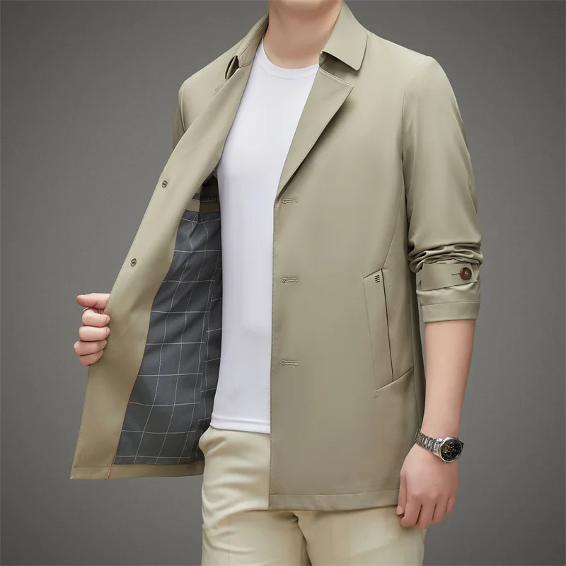 

Spring Autumn Long Trench Turn Down Collar Men Fashion Business Casual Windbreaker Coat Mens Single Breasted Trench Outerwear