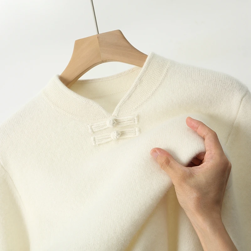 الخريف والشتاء الصوف الخالص الرجال الوقوف طوق زر البلوز سترة فضفاضة عارضة متماسكة قاع معطف