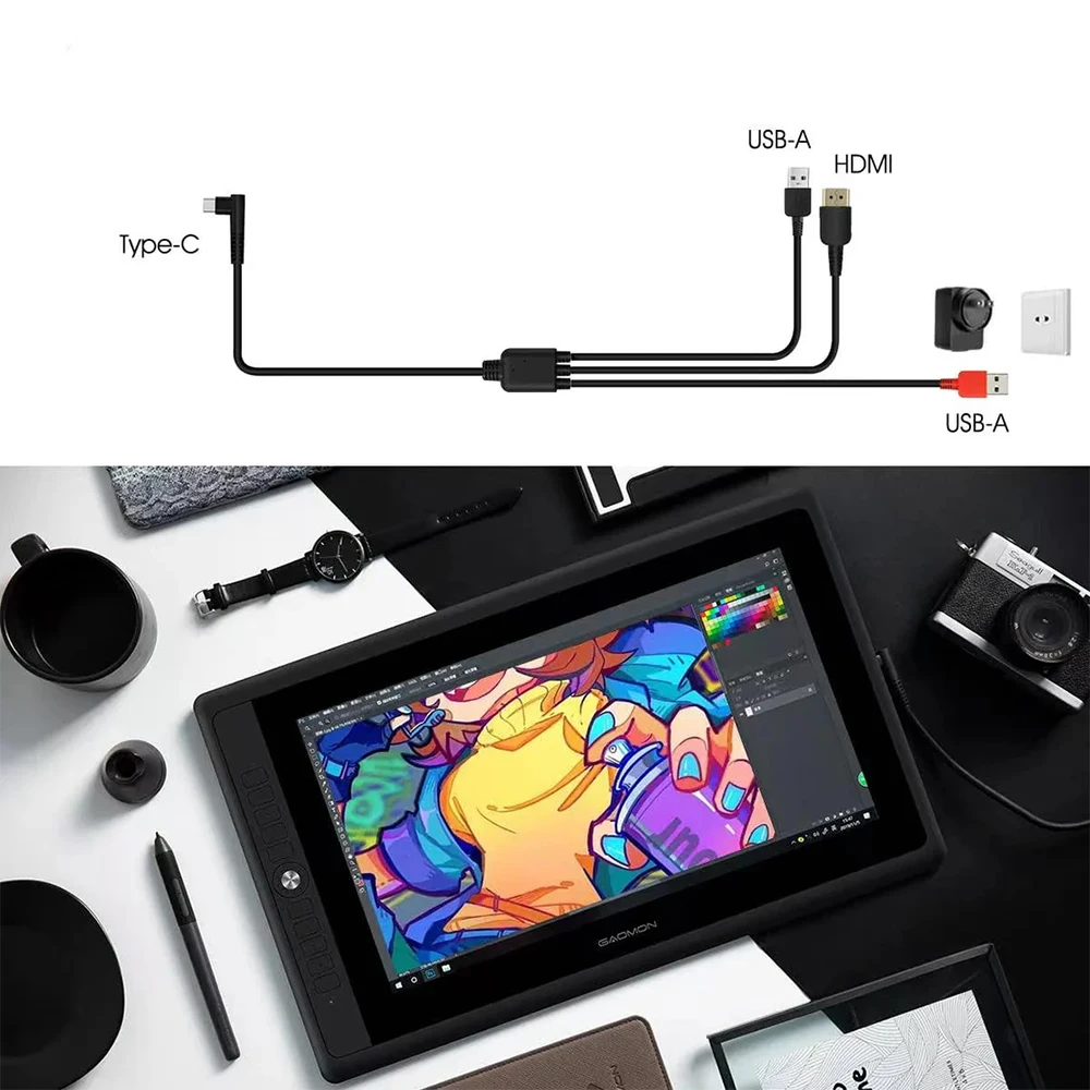 GAOMON 3-in-1 Cable for PD156 Pro Graphics Tablet Pen Display ONLY