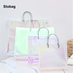 StoBag 10pcs Transparent Shopping Tote Bag Woman's Plastic Shoulder Fashion Gift Wedding Pouches Portable Custom Logo(Extra Fee)