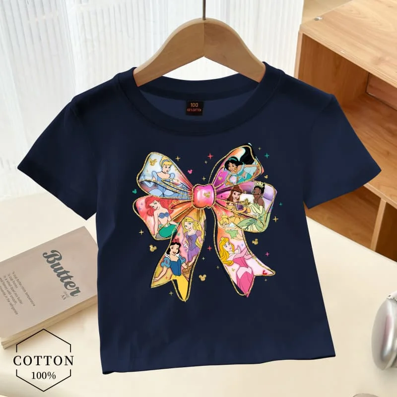 

Disney Princess Snow White Belle Elsa Ariel with Mouse Ear Kid Tshirt Watercolor Princess Kawaii Girl Summer Short Sleeved Shirt