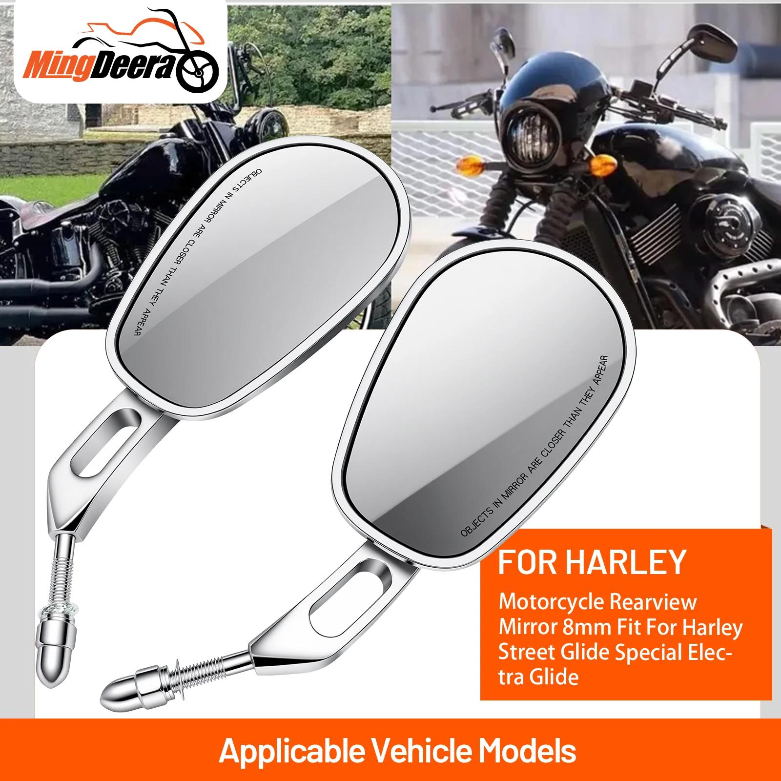 8mm Motorcycle Rearview Mirrors 360 Degree Rotatable Side Mirrors Fit Harley Touring Softail Dyna Sportster 1982-Later Aftermark