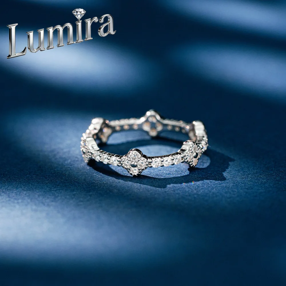 Lumira Platinum PT950 All Moissanite Flower Ring, Fashionable and Simple Style, Cluster Diamond Crown Single Finger Rings