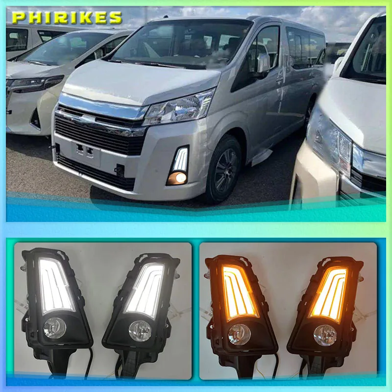 

2 PCS for toyota NEW Hiace 2019 2020 12V Car LED DRL Daytime Running Light fog lamp Decoration With Turn Signal style relay