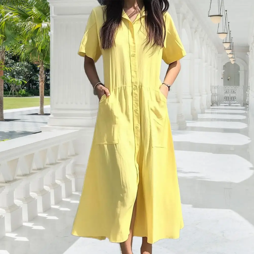 여성 단색 무슬림 드레스 큰 사이즈 긴팔 옷 턴다운 칼라 셔츠 맥시 드레스 여성용 루즈핏 셔츠 드레스