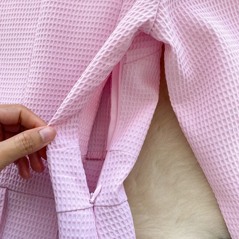 الفرنسية الرجعية نمط طويلة الأكمام طوق أزرار معدنية الخصر Cinching التخسيس مطوي فستان المرأة الربيع الزي #5