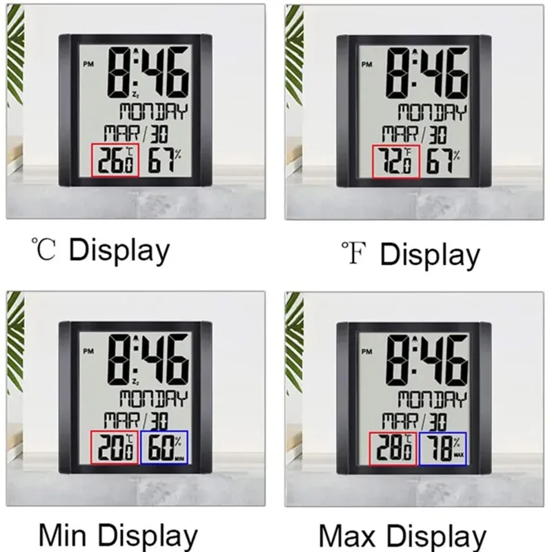 

Multifunctional Large Screen Digital Display, Temperature and Humidity Meter Electronic Alarm Clock, Wall Clock, Home Decoration