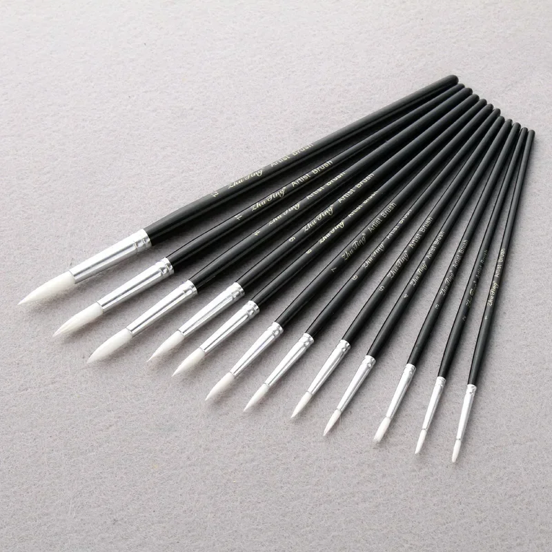 Paint Brush Different Size Black penholder White Nylon Hair Oil Painting Brushes Watercolor Acrylic Drawing Art 12Pcs/Lot