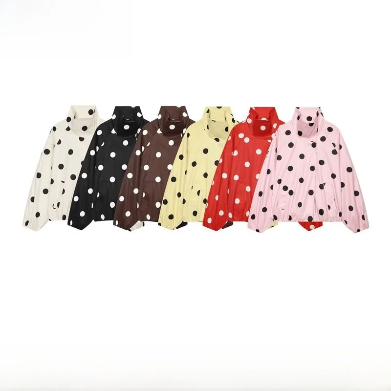 Early Autumn New Arrival Women's Polka Dot Pilot Jacket Outerwear ZR Style Fashionable Checkered Short Coat Polyester Fiber