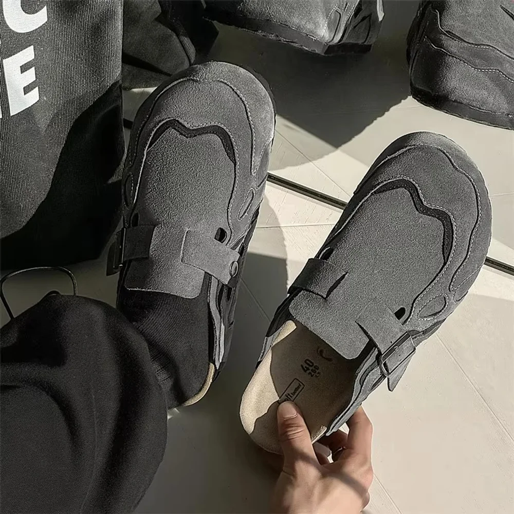 Half Shoes for Men Women Couple Mules Loafers Slippers Open-back Casual Shoes Backless Slides Sandal Platform Slip On Flats