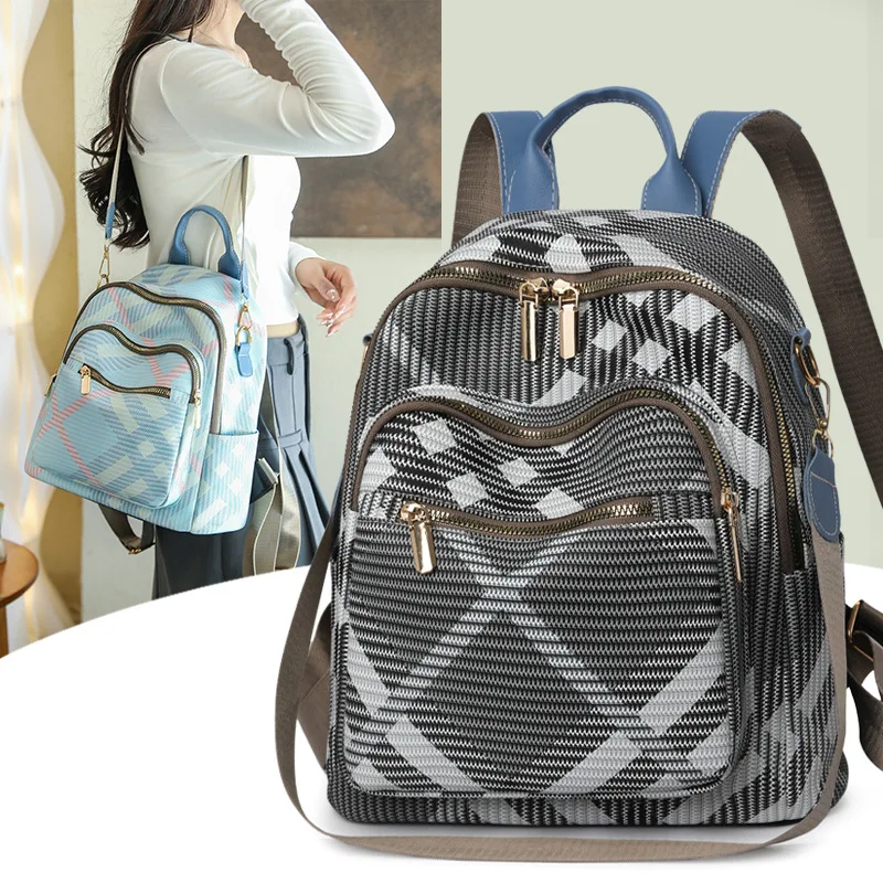 

2025 Retro Plaid Backpack - 35L Multi-Compartment Convertible Bag for Campus Chic & Outdoor