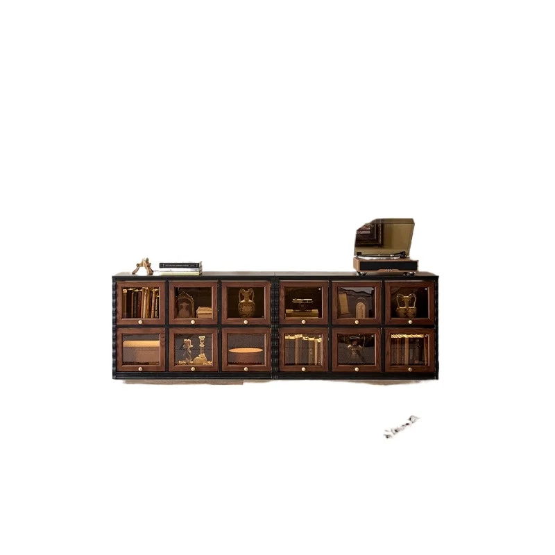French retro solid wood TV cabinet, medieval living room storage locker