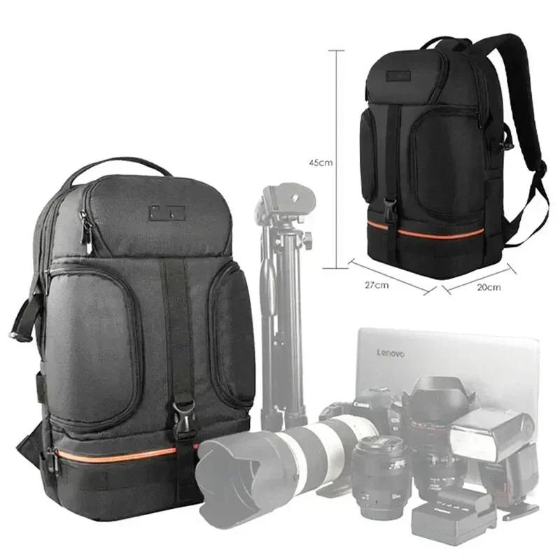 

Video Waterproof Camera Shoulders Backpack w Reflector Stripe fit 15.6 inch Latptop Shockproof Soft Padded Tripod Case Photo Bag