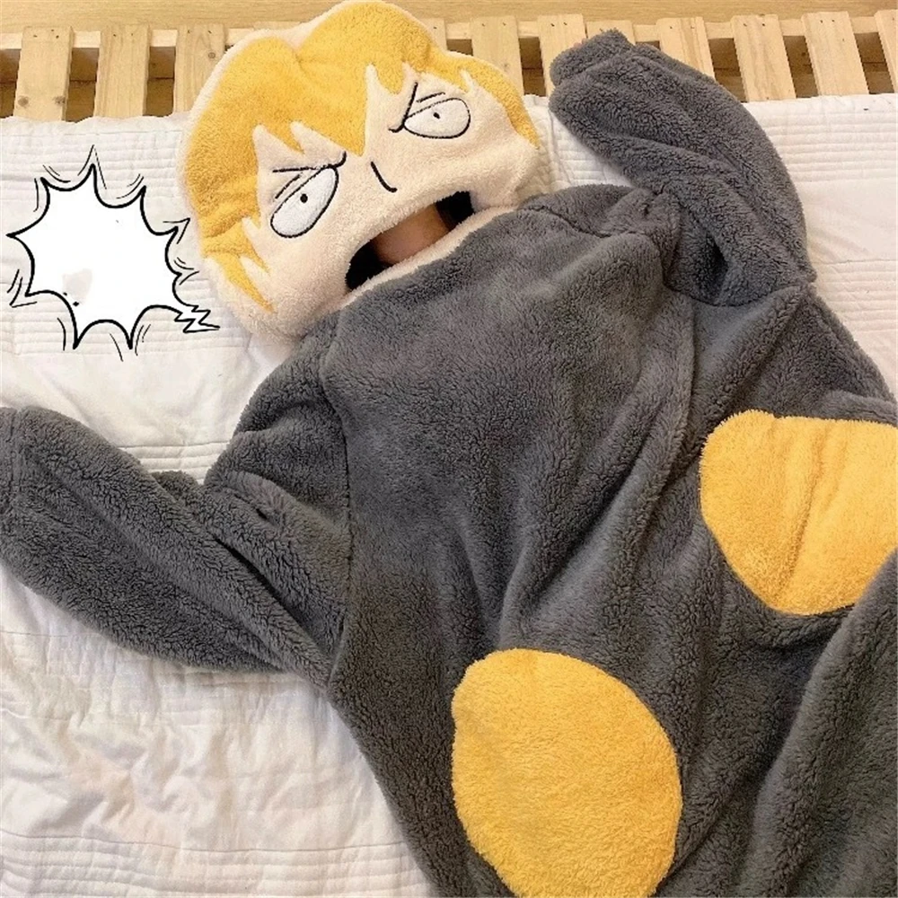 Anime Mob Psycho 100 Mobu Saiko Hyaku reigen arataka Cosplay Costume Kigurumi Adult Unisex Pajamas Jumpsuit Sleepwear Onesies