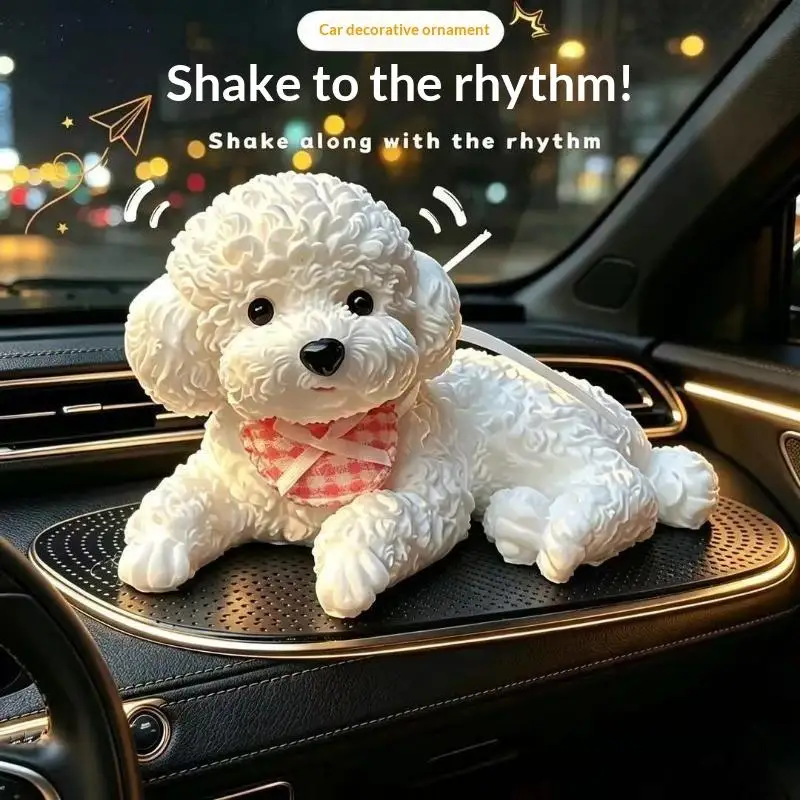 Lifelike Cute Lying Teddy Puppy Statue Solid Dog Model Ornament Creative Car Dashboard Decor for Car Home Desktop Gift Giving