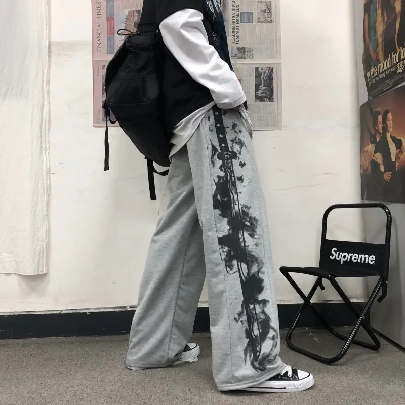 Men Women Hip Hop Straight Long Pants,3D Ink Art Print Quick Dry Trousers Streetwear Loose Casual Wide Leg Sweatpants Y2k