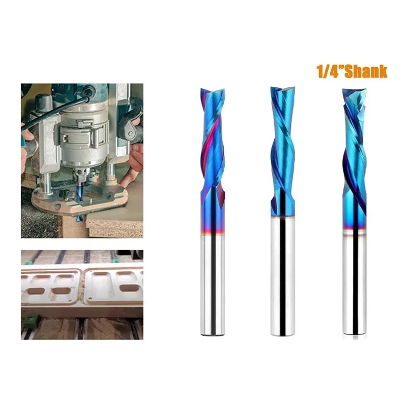 1/4 handle straight knife composite integral alloy blue plating slotting knife trimming knife hard alloy woodworking milling