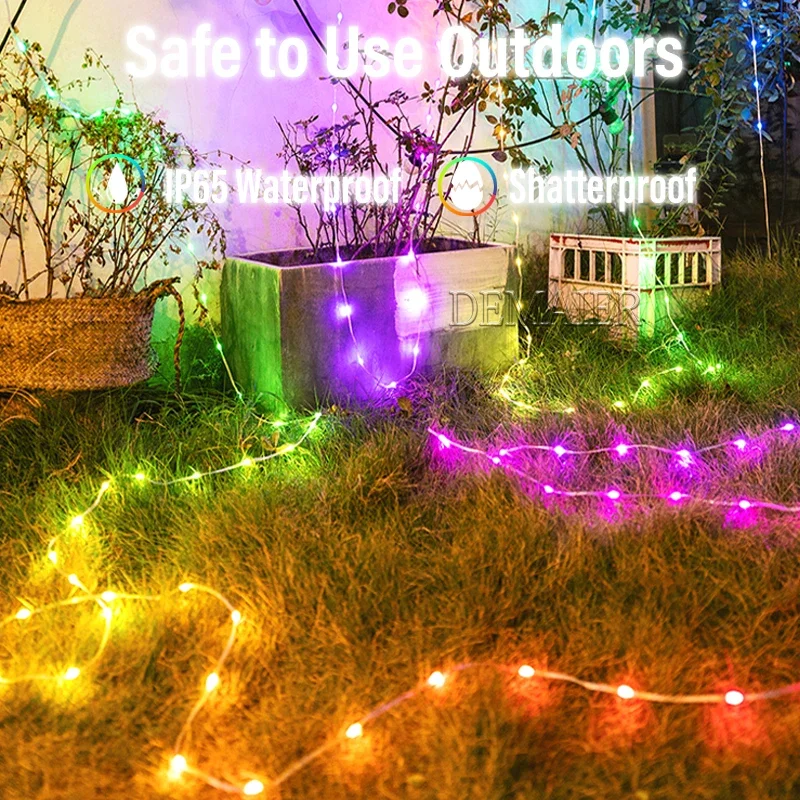 USB Bluetooth Smart LED Light String, Fio de cobre, Guirlanda de fadas, Controle remoto do aplicativo, Decoração da árvore de Natal, 5m, 10m, 20m,