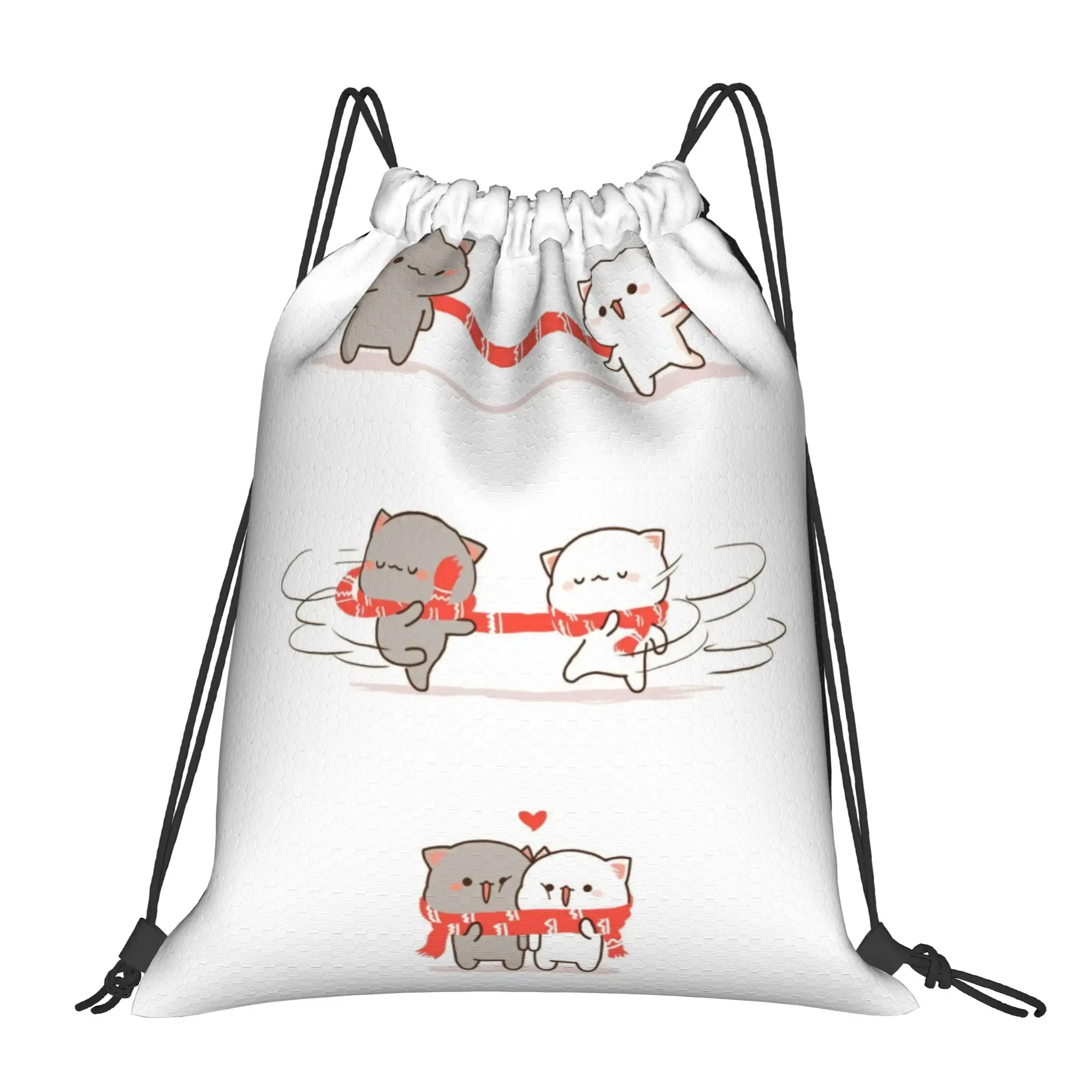 Custom Romantic Peach And Goma Mochi Cat Drawstring Backpack Bags Women Men Lightweight  Gym Sports Sackpack Sacks for Yoga