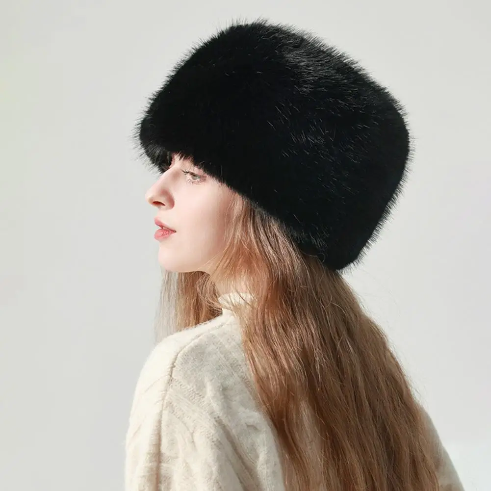Polyester Warm Cap for Women Women Faux Fur Hat Winter Quilted Lined Bucket Hat Thickened Fluffy Warm for Weather for Women