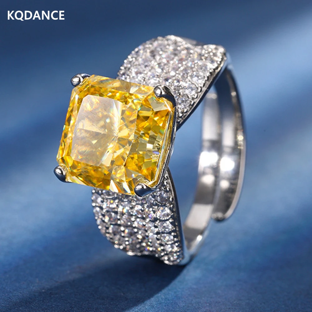 KQDANCE Luxury Ice Cut Square 5 Carat Lab Created Citrine Gemstone Rings with Red Yellow Pink Purple Stone Jewelry For Women