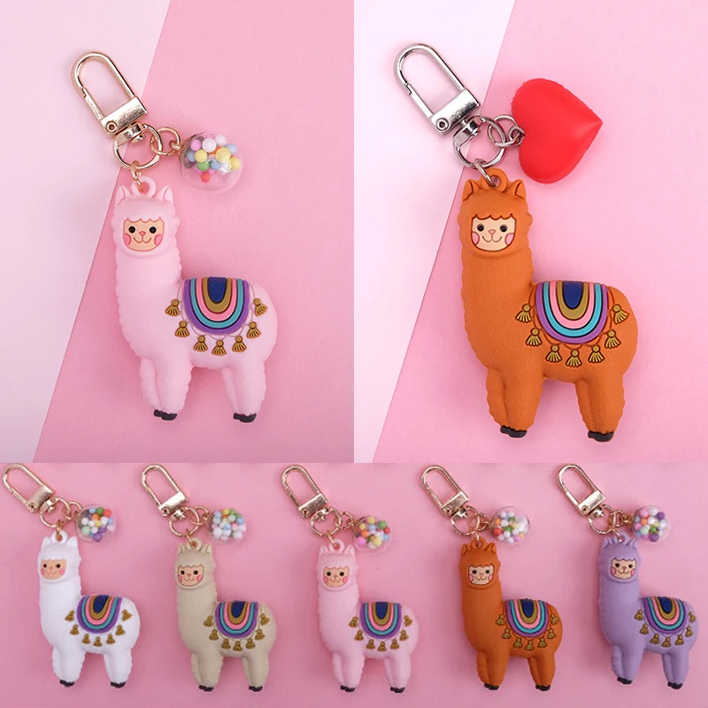 Fashion Cute Alpaca Keychain Qualitied Original Cartoon Lamb Keyrings Simulation Animals Pendant for Girls Jewelry Birthday Gift