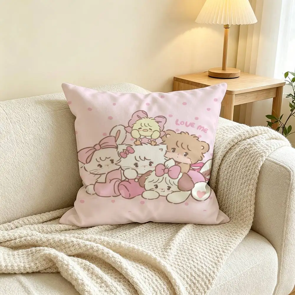 Cute Cat M-Mikkos Illustrations  Square Double-Sided printed Pillow Case Bedroom Bedside Pillow Sofa Cushion Cover