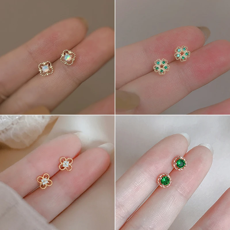 Trend Sweet Romantic Stud Earrings Hollow Plant Flower Cubic Zircon Exquisite Earring for Women Girls Ear Piercing Fine Jewelry
