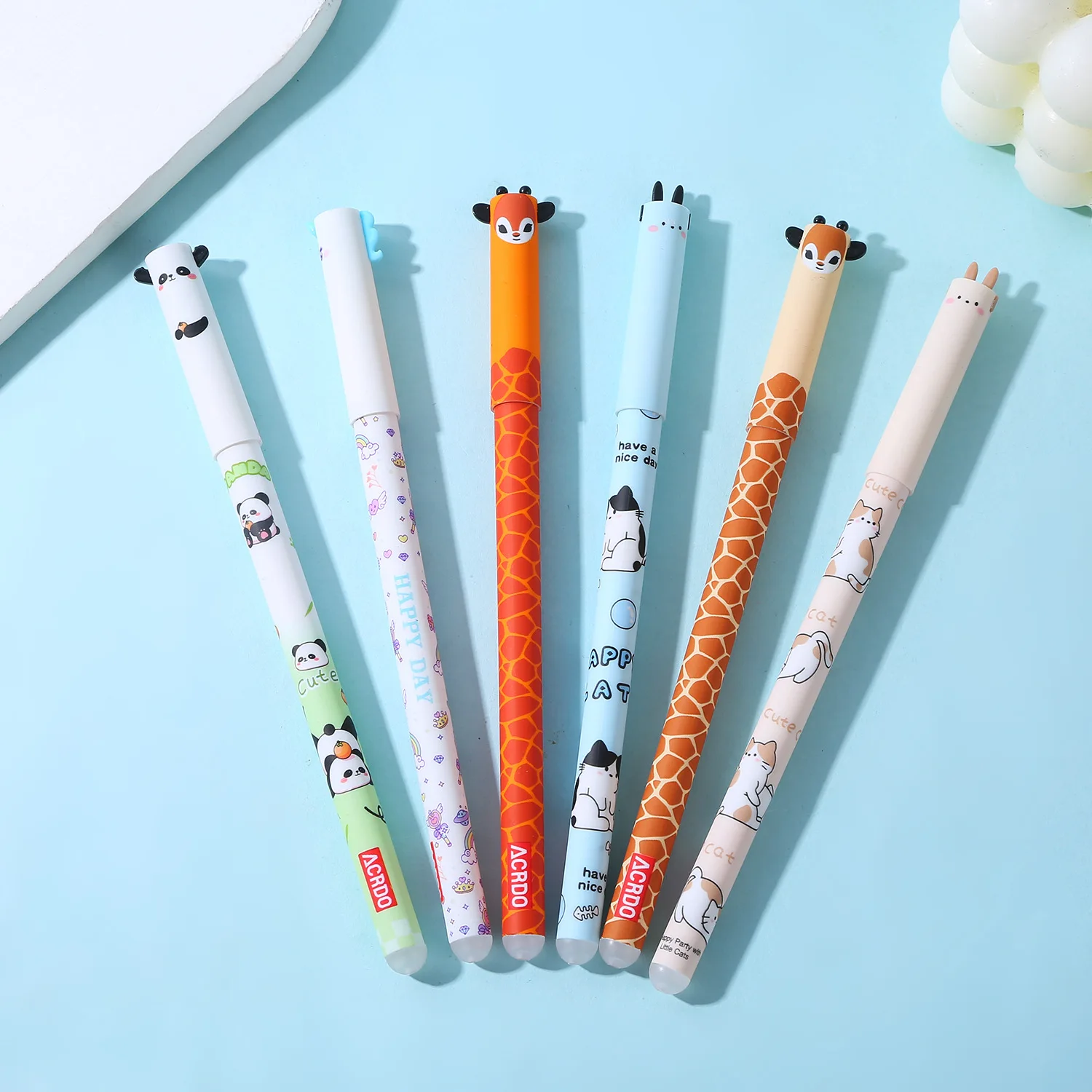 4PCS Cute Animals Retractable Gel Pens Set, Quick Dry Blue Ink Fine Point Roller Ball Gel Ink Pen for Smooth Writing (6.1inch)