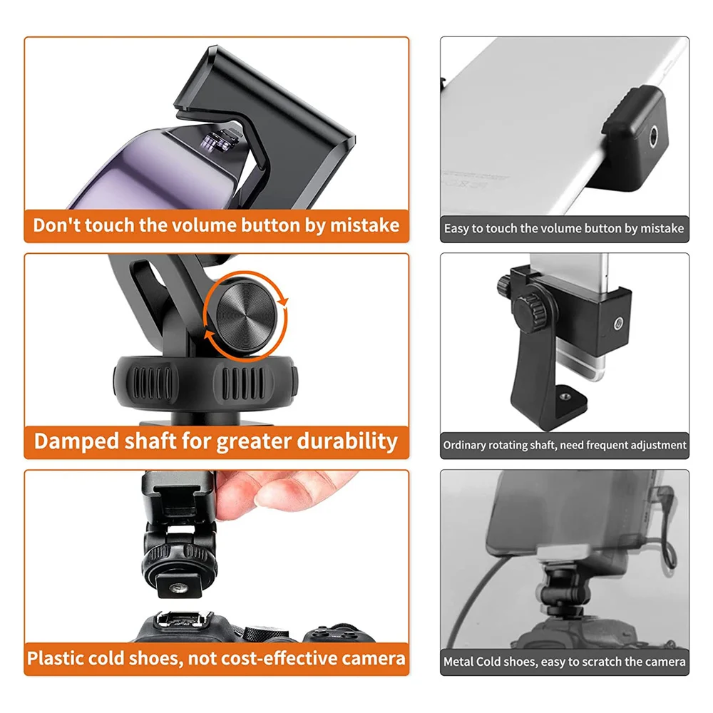 UURIG Tripod dudukan ponsel, logam 360 dapat diputar dengan sepatu dingin untuk mikrofon klip ponsel untuk Iphone 14 13 12 Samsung ponsel pintar
