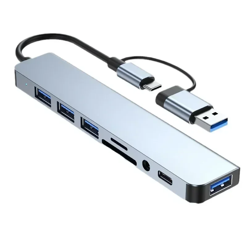 

YP 8-in-2 USB+C-type Hub Docking Station with Laptop, Tablet, Disk Converter, 3.5mm Audio Jack Adapter, Mini SD Card Reader